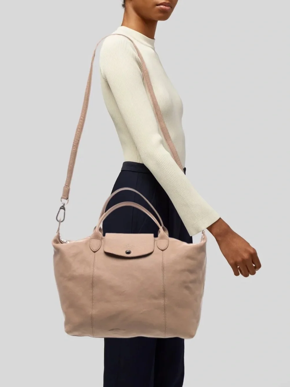 Longchamp Le Pliage Cuir Tote Bag Beige Blush Leather